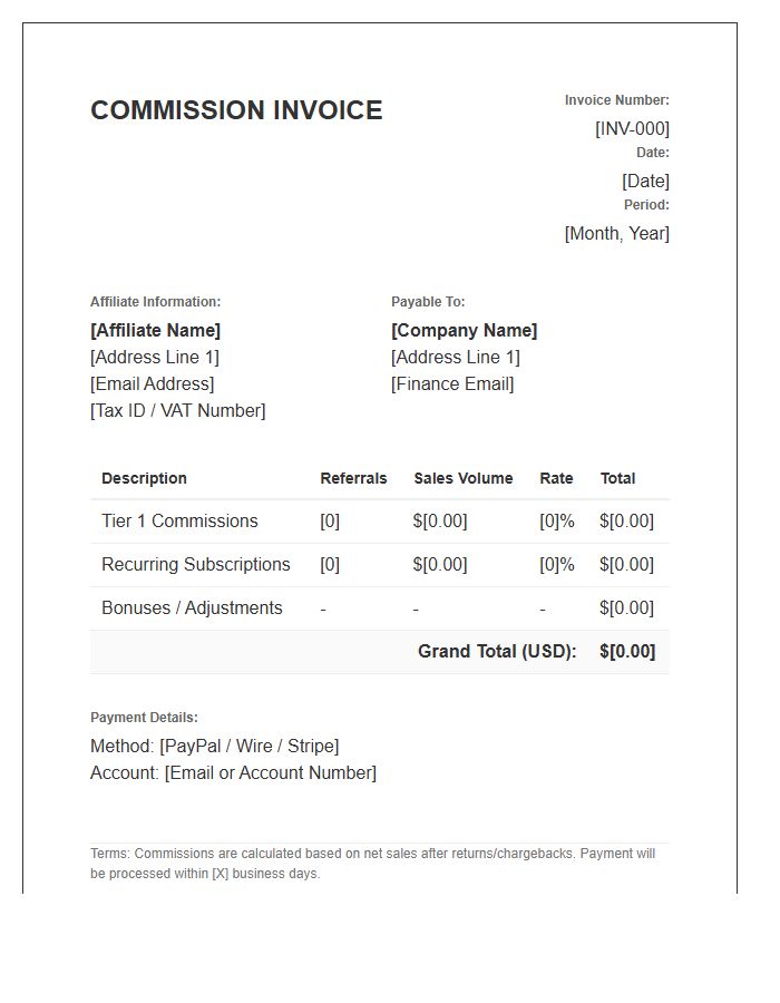 Monthly Affiliate Commission Invoice Template