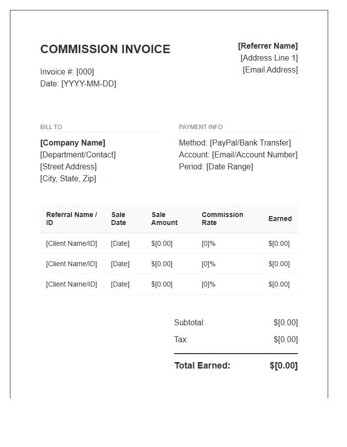 Referral Program Commission Invoice Template