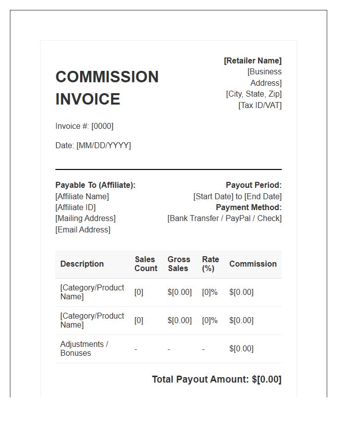 Retail Affiliate Payout Commission Invoice Template
