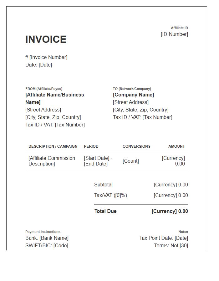 Tax Compliant Affiliate Commission Invoice Template