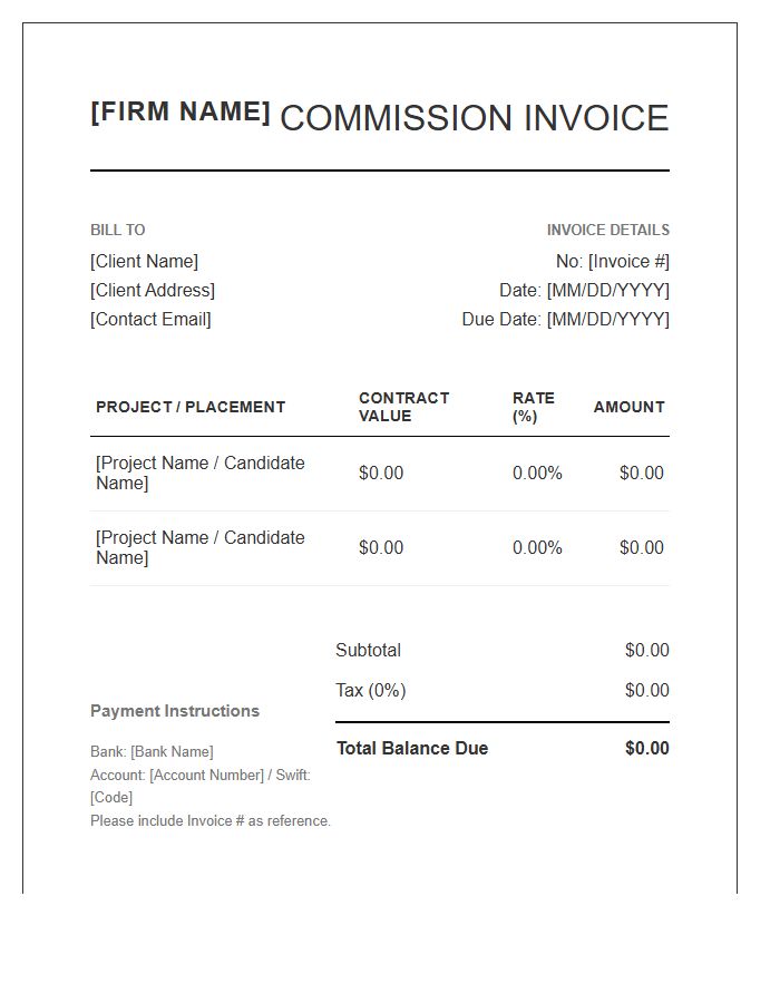 Boutique Consulting Firm Commission Invoice Template