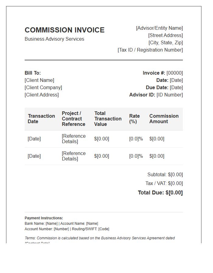Business Advisory Services Commission Invoice Template