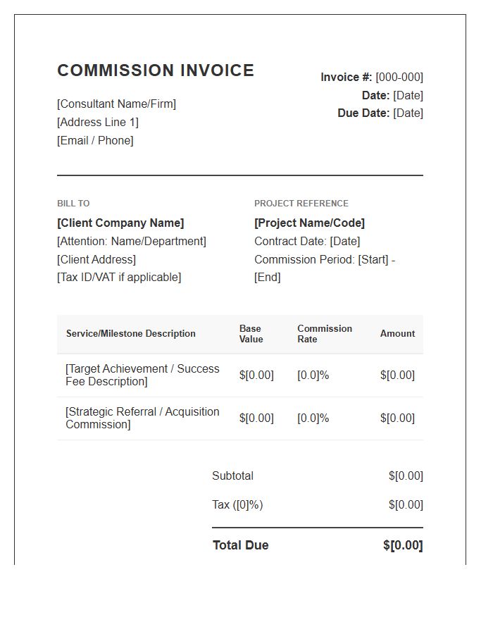 Corporate Strategy Consultant Commission Invoice Template