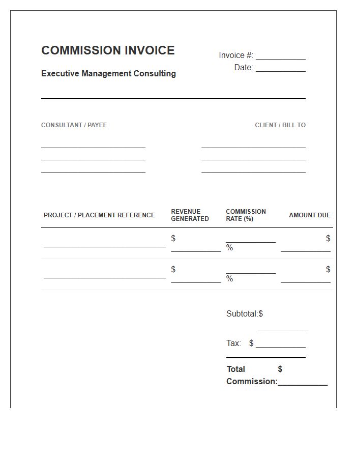 Executive Management Consulting Commission Invoice Template