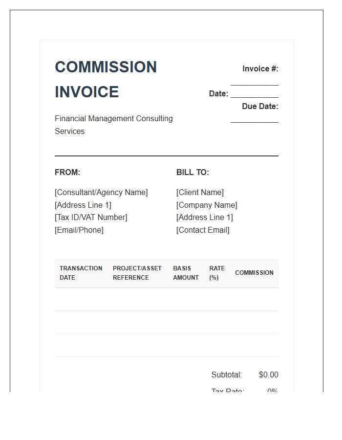 Financial Management Consultant Commission Invoice Template