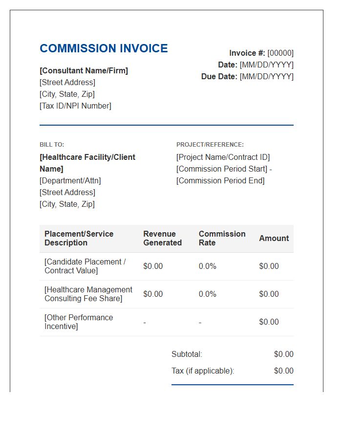 Healthcare Management Consultant Commission Invoice Template