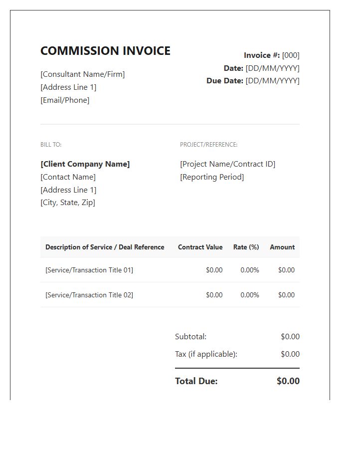 Independent Management Consultant Commission Invoice Template