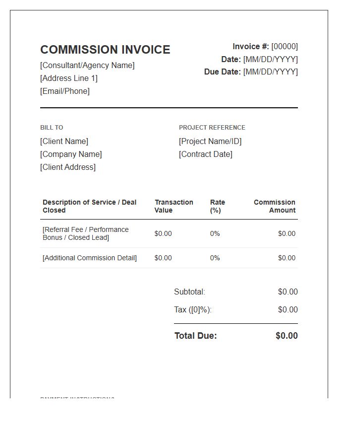 Management Consultant Commission Fee Invoice Template