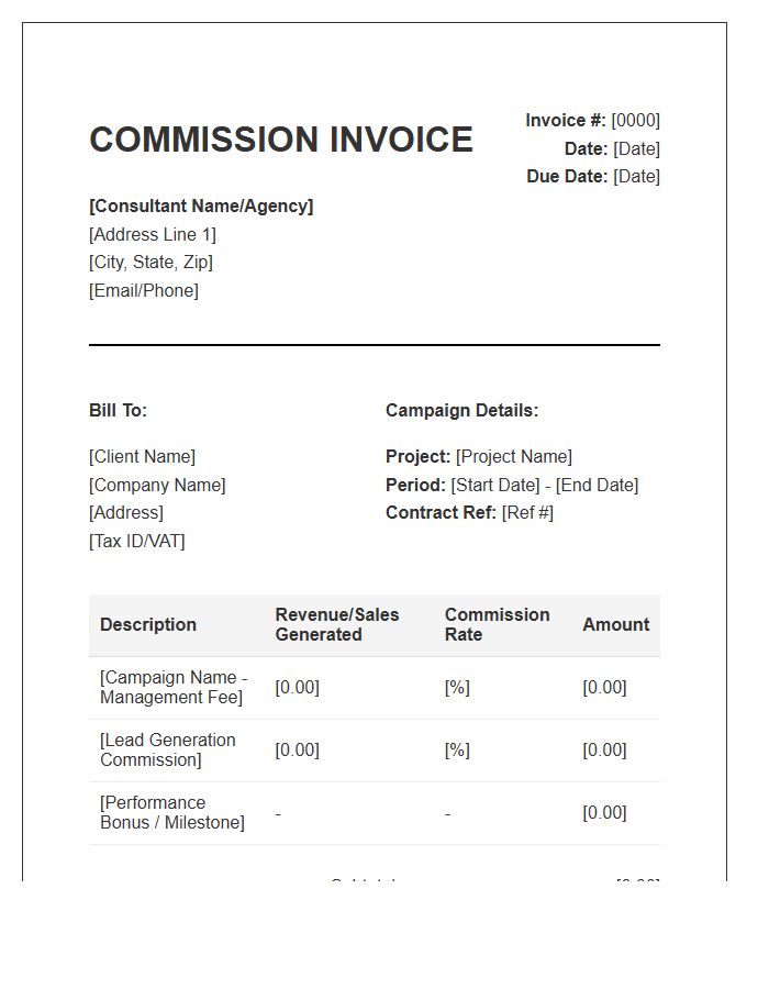 Marketing Management Consultant Commission Invoice Template