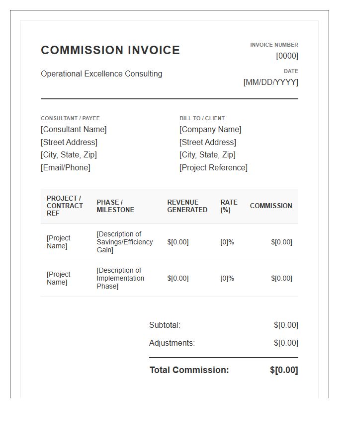 Operational Excellence Consultant Commission Invoice Template