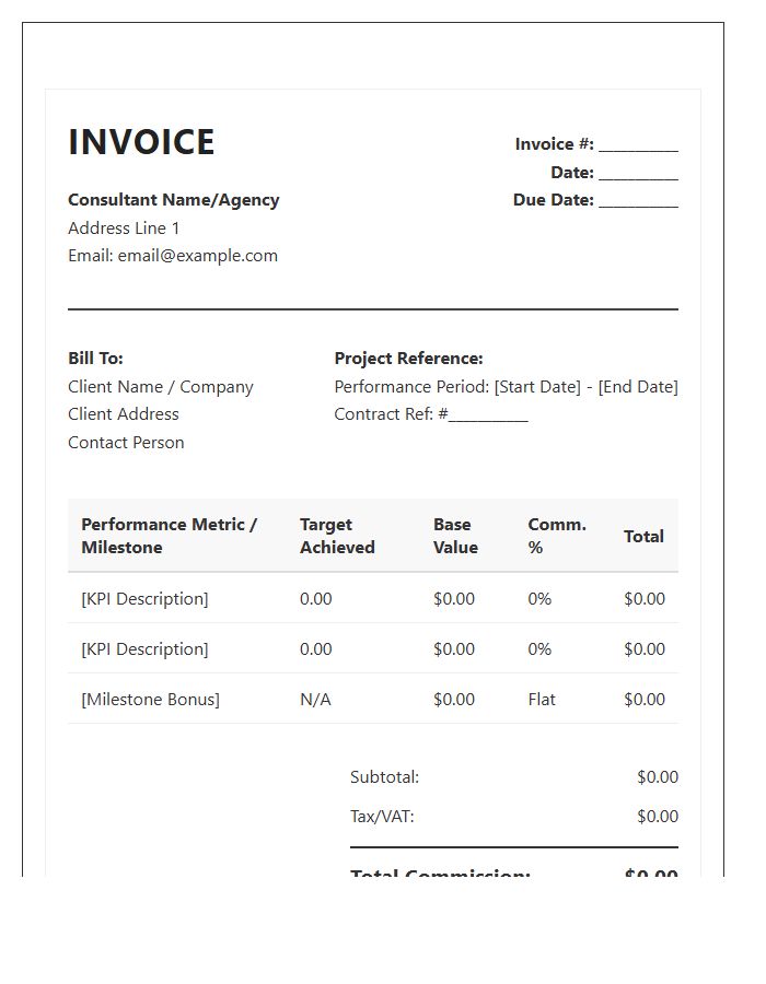 Performance Based Consultant Commission Invoice Template