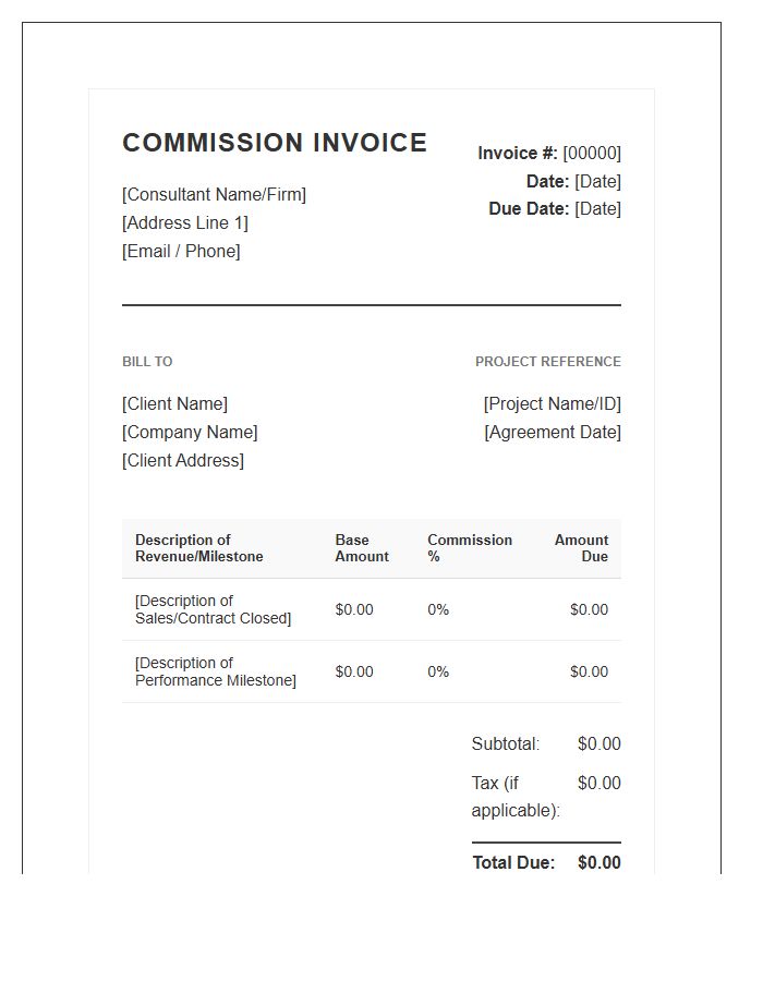 Professional Management Consultant Commission Invoice Template