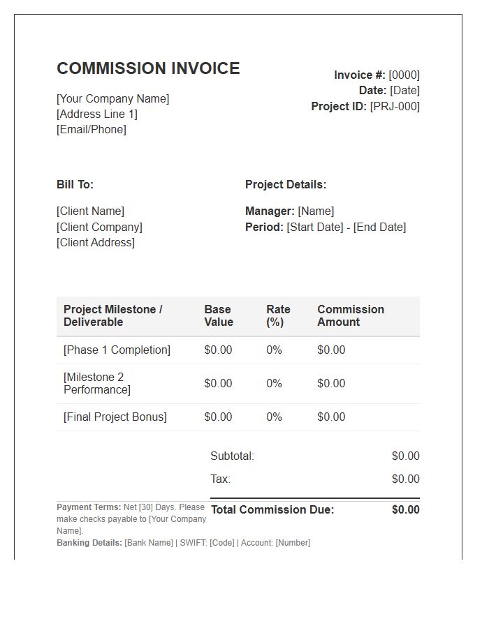 Project Based Management Commission Invoice Template