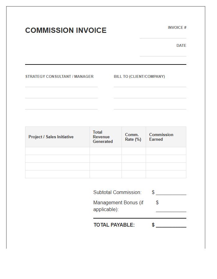 Sales Strategy Management Commission Invoice Template