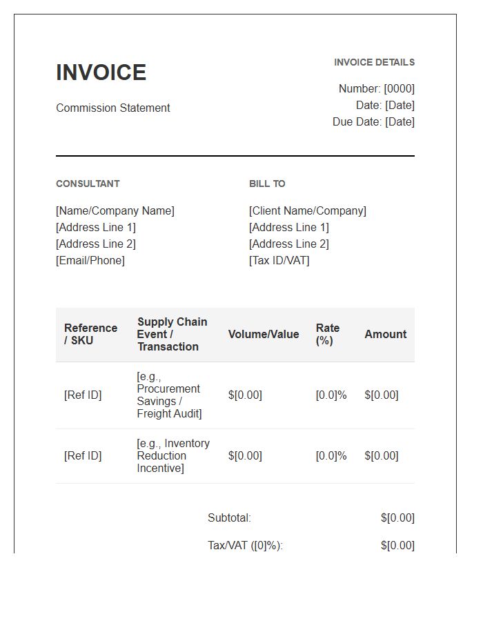 Supply Chain Consultant Commission Invoice Template