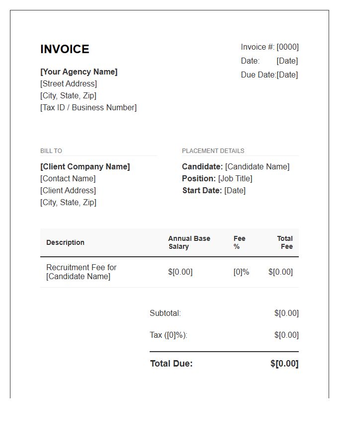 Contingency Recruitment Fee Commission Invoice Template