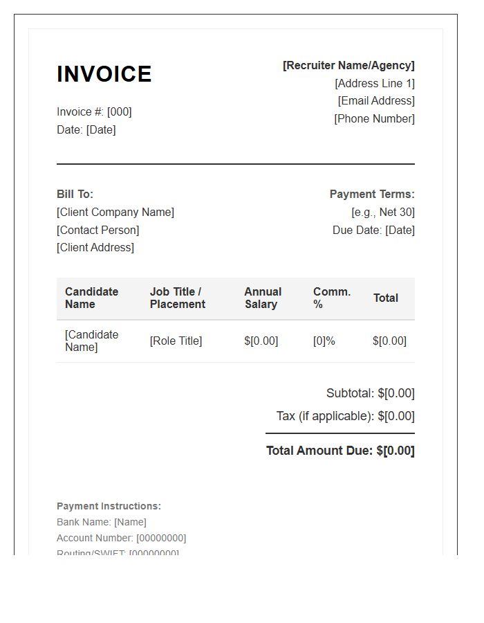 Freelance Recruiter Commission Invoice Template
