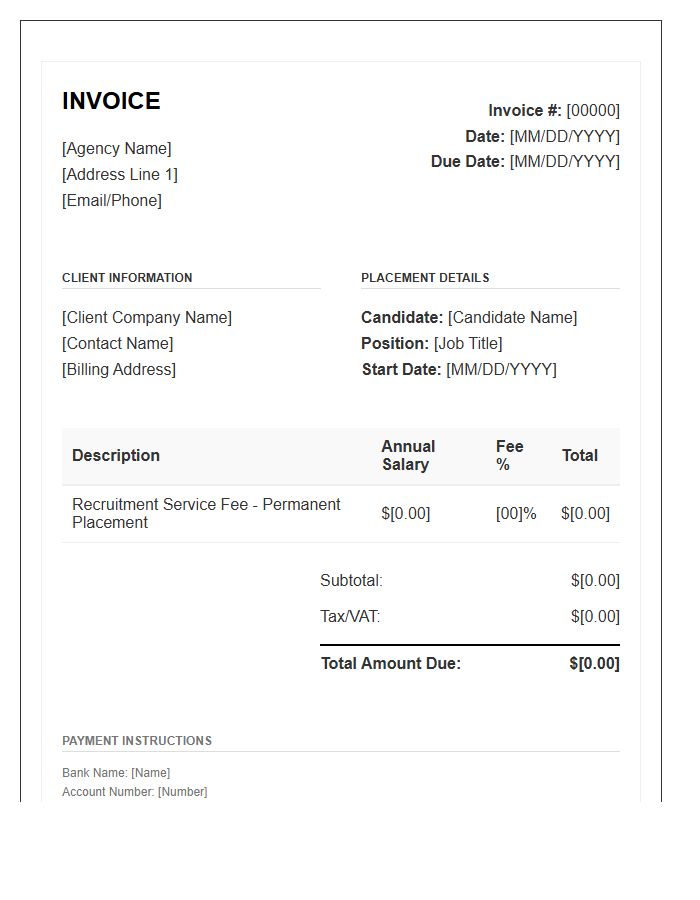 Headhunter Service Fee Commission Invoice Template