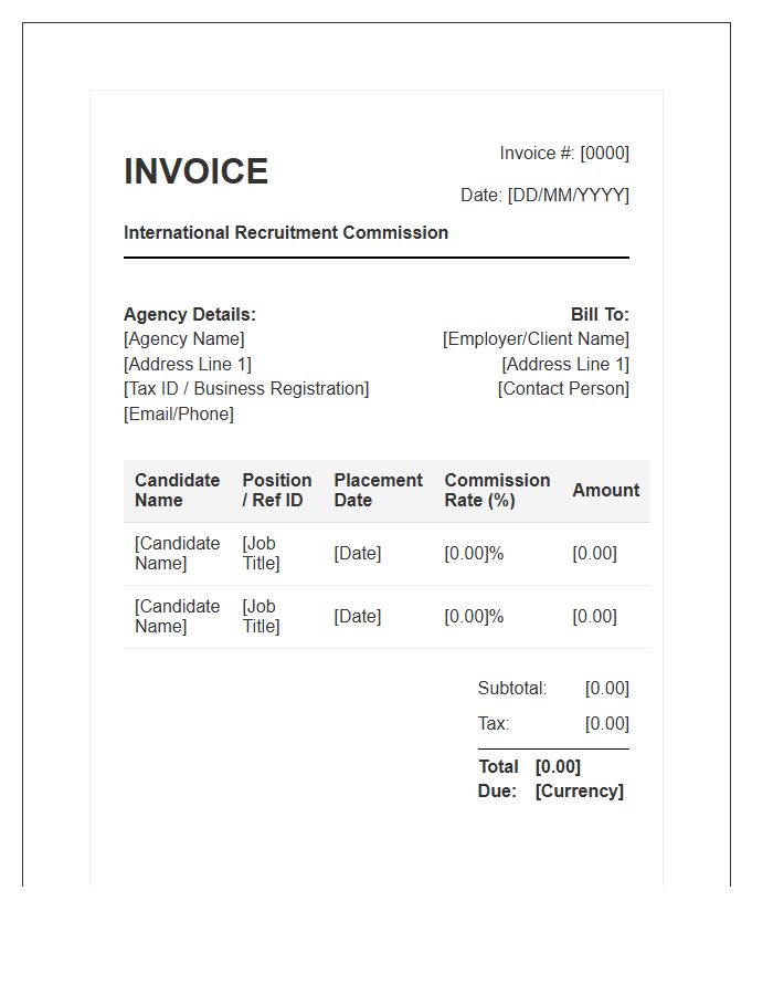 International Recruitment Commission Invoice Template