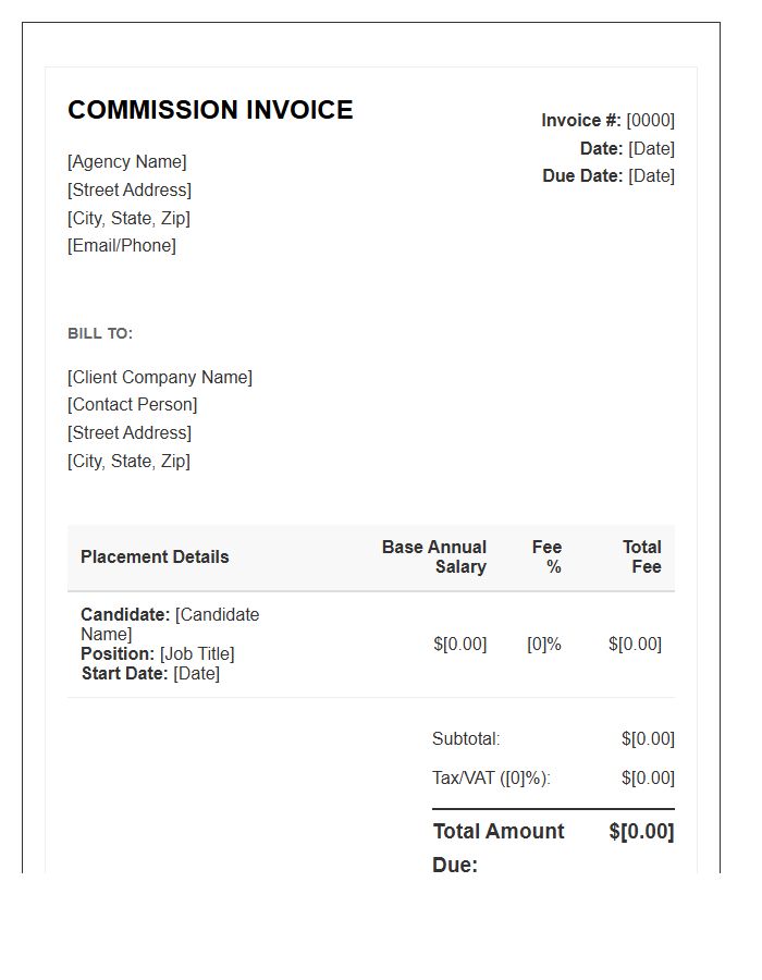 Permanent Placement Recruitment Agency Commission Invoice Template