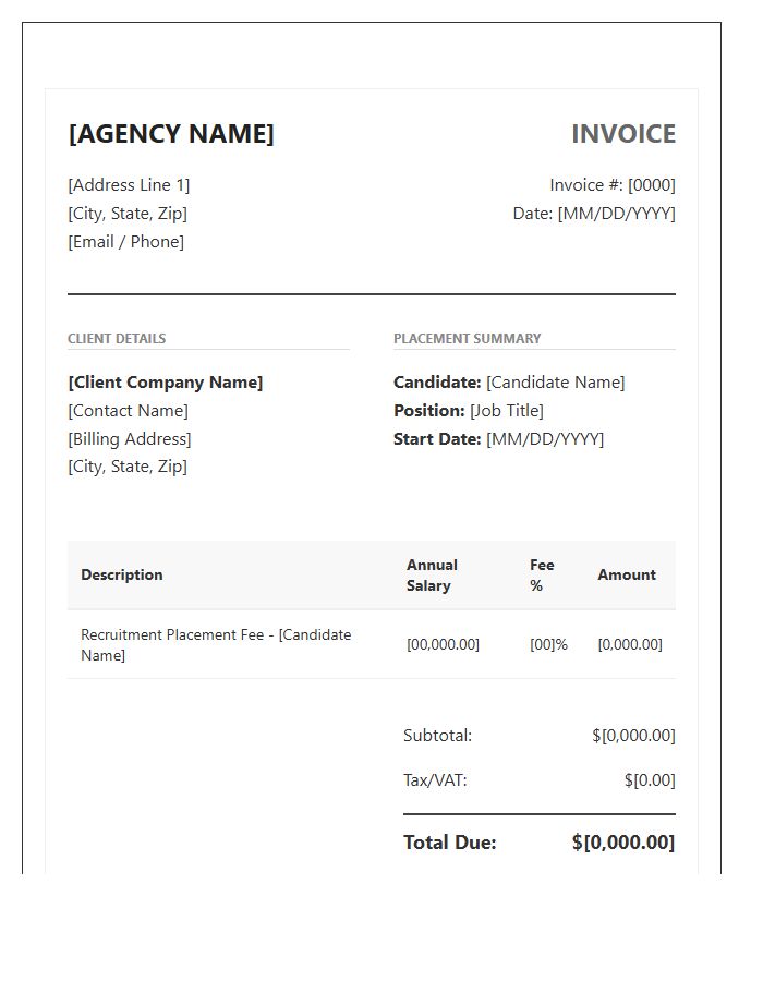 Professional Services Recruitment Commission Invoice Template
