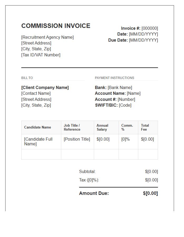 Recruitment Consultant Commission Invoice Template