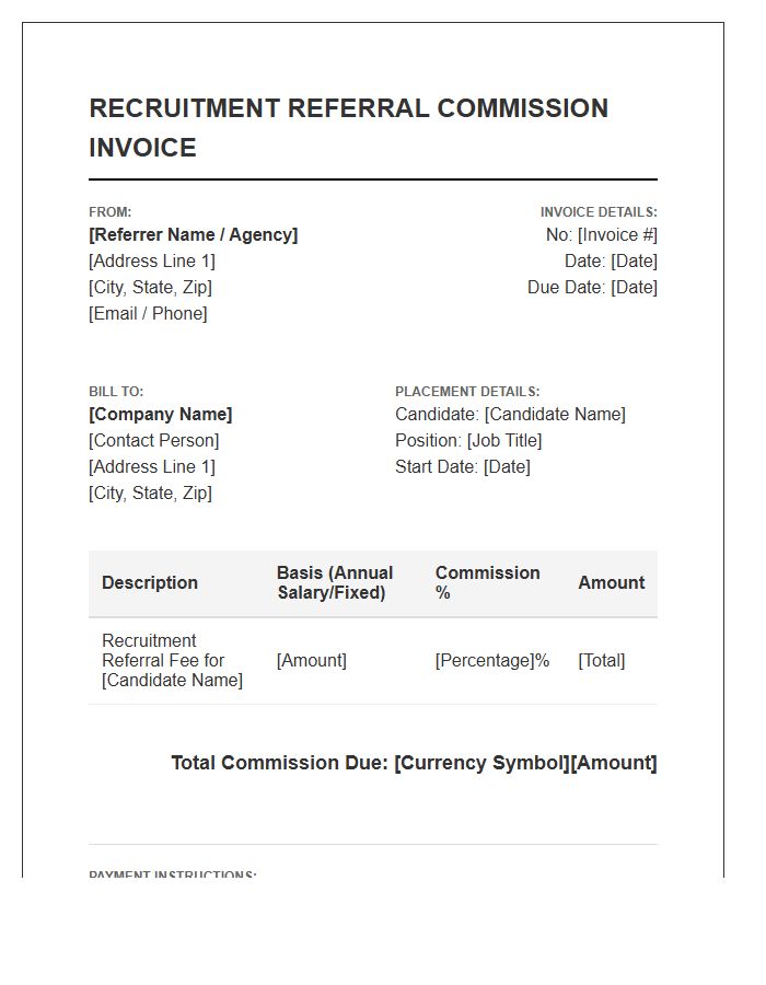 Recruitment Referral Fee Commission Invoice Template