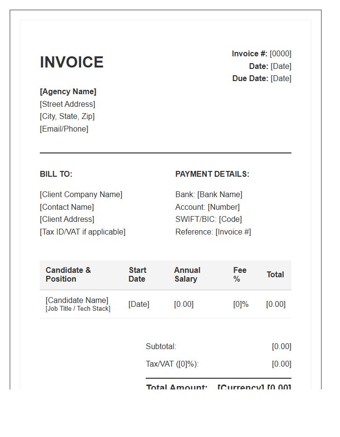 Technical Recruitment Agency Commission Invoice Template
