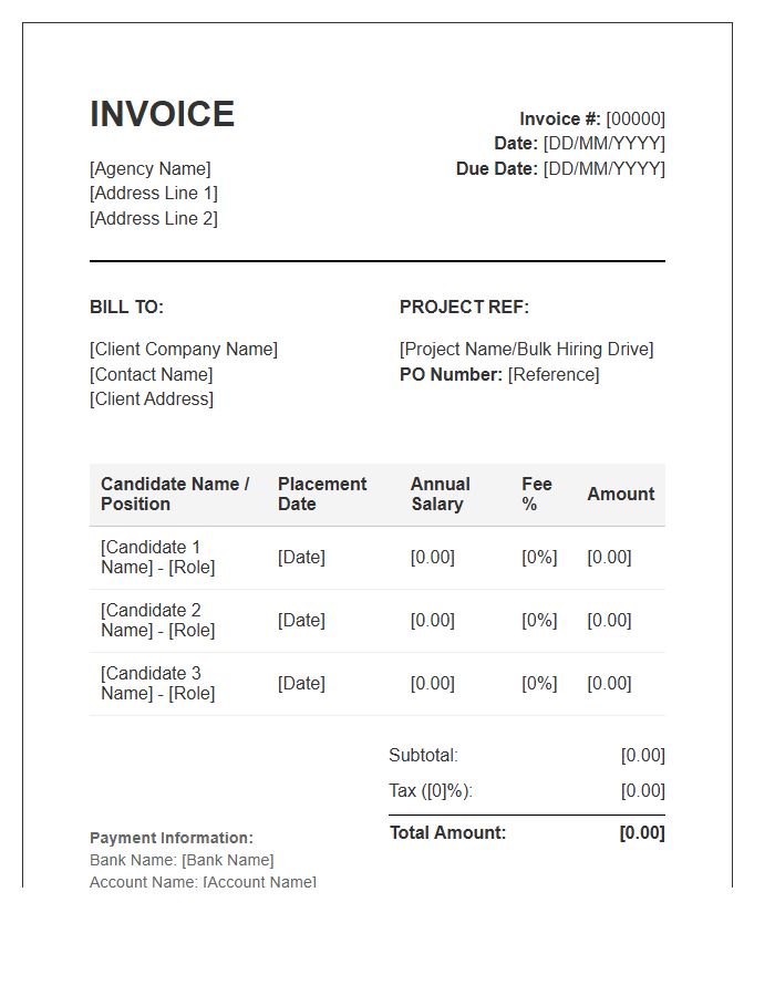 Volume Recruitment Agency Commission Invoice Template