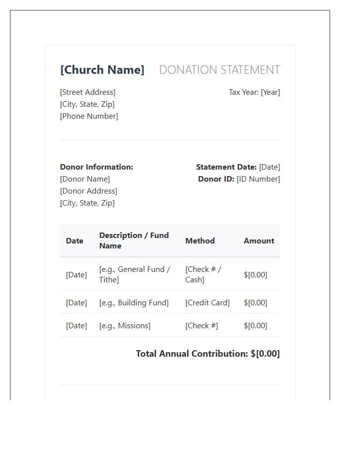 Church Donation Statement Invoice Template