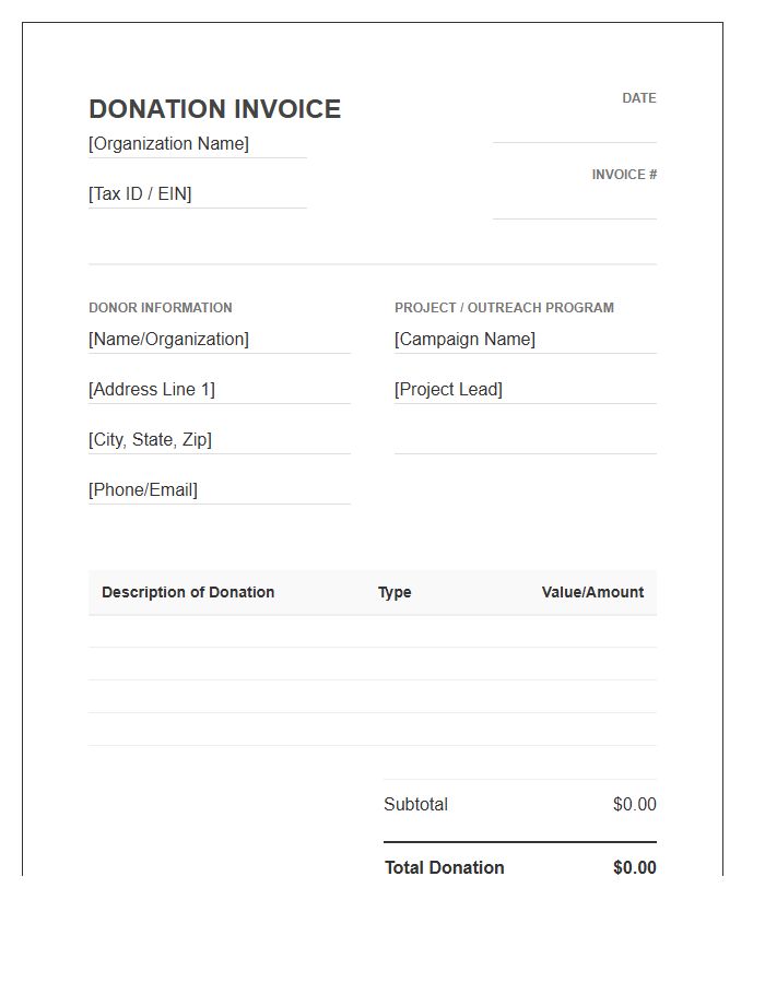 Community Outreach Donation Invoice Template