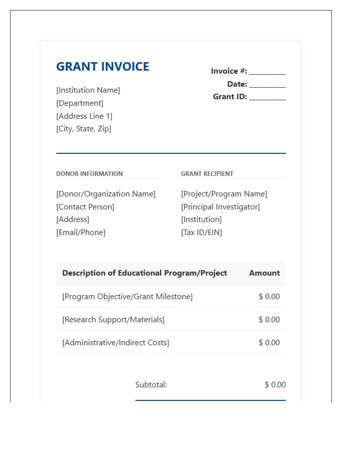 Educational Grant Donation Invoice Template