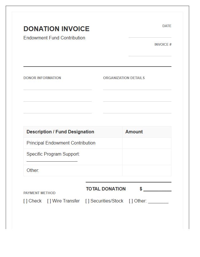 Endowment Fund Donation Invoice Template