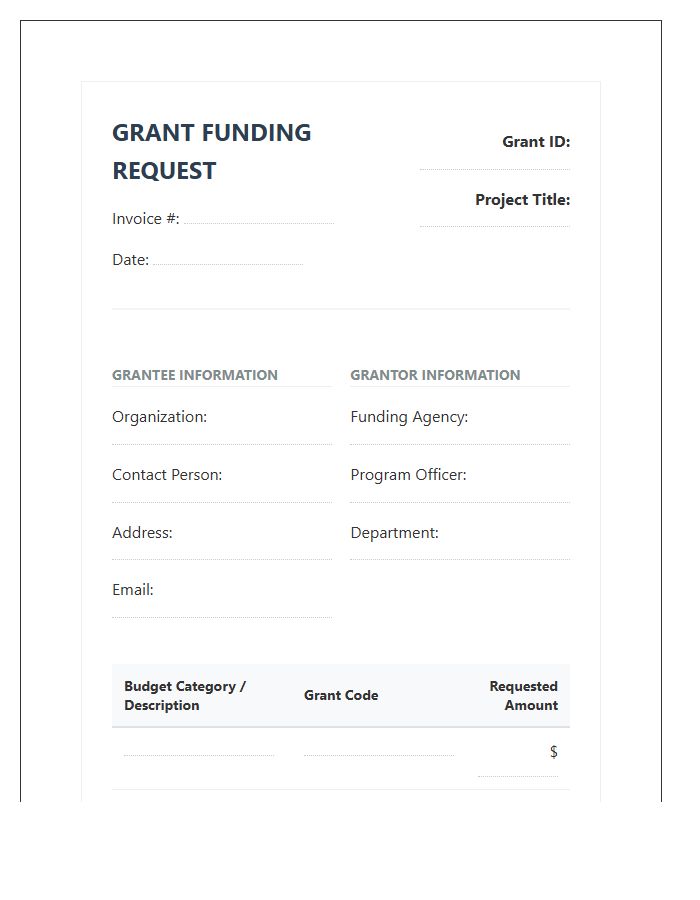 Grant Funding Request Invoice Template