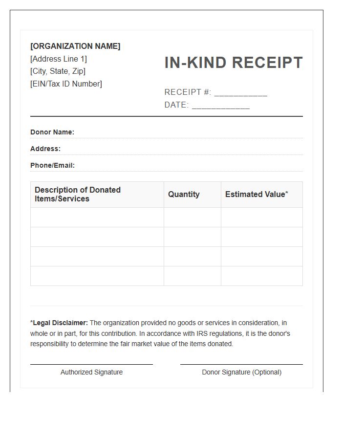 In Kind Donation Receipt Invoice Template
