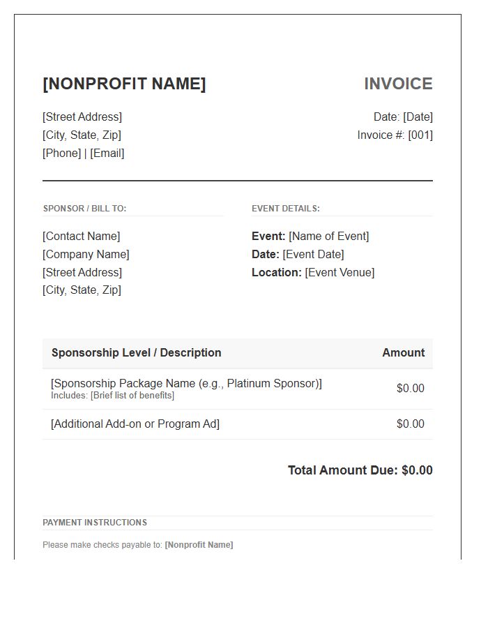 Nonprofit Event Sponsorship Invoice Template