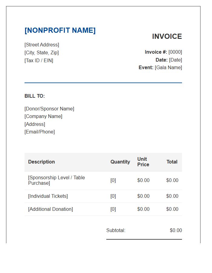 Nonprofit Fundraising Gala Invoice Template