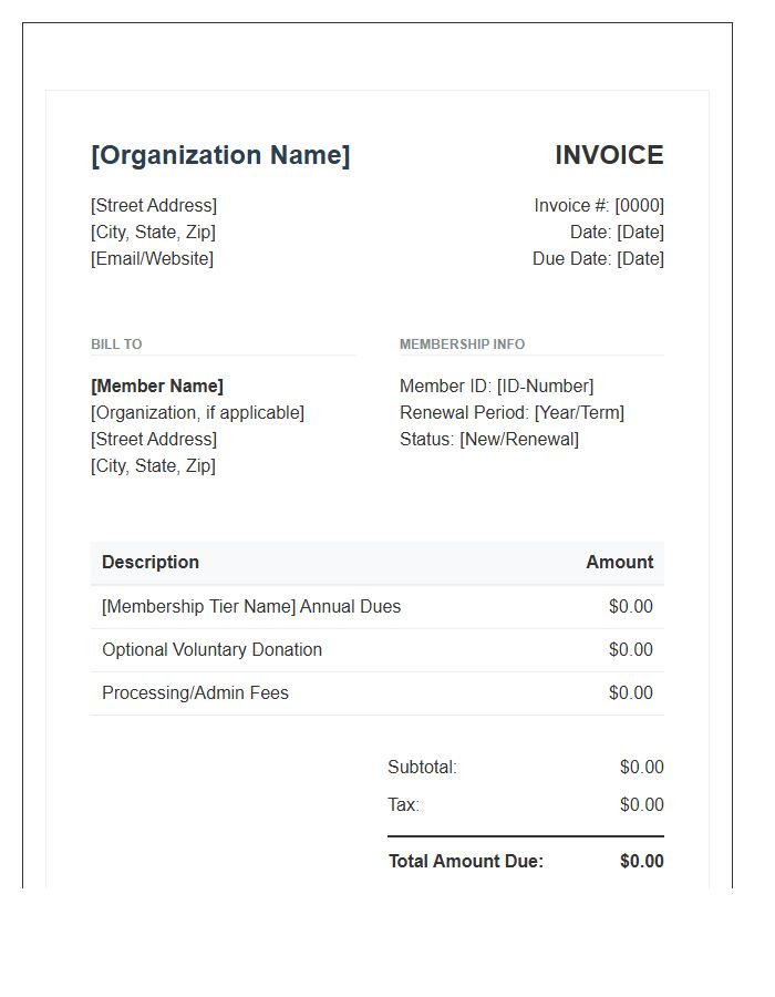 Nonprofit Membership Dues Invoice Template