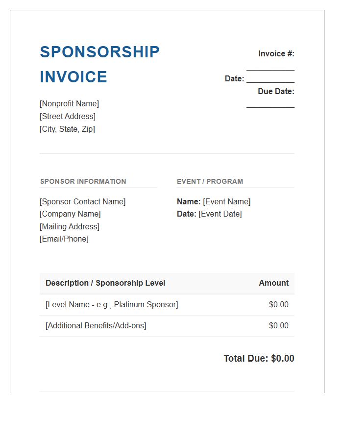 Nonprofit Sponsorship Donation Invoice Template