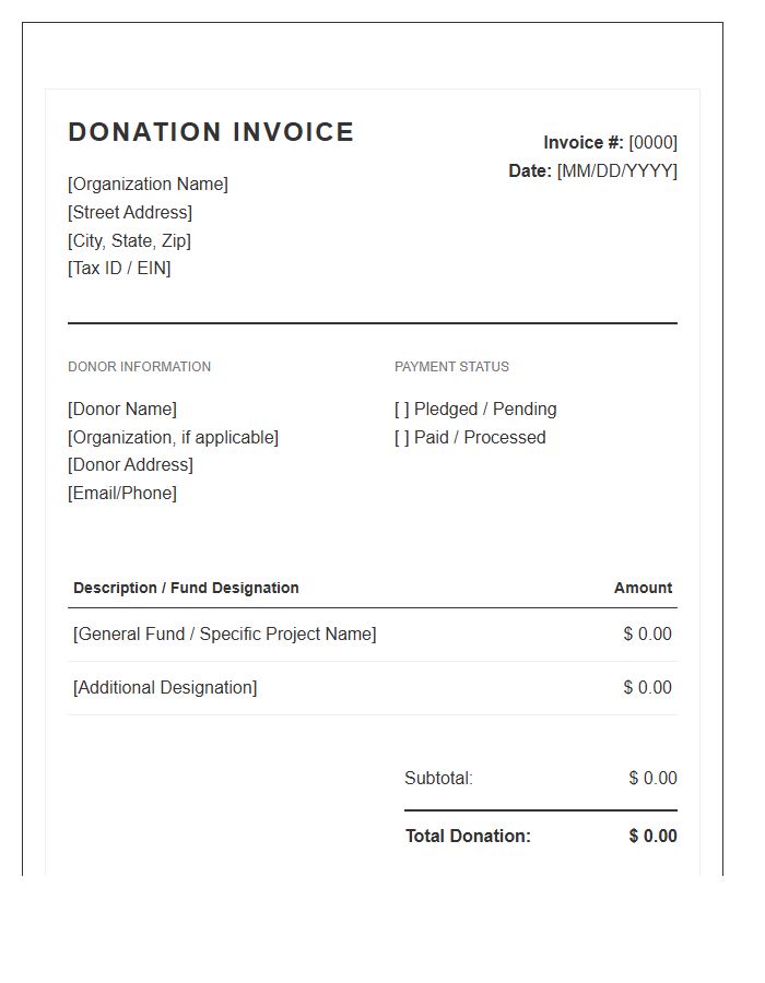 Philanthropic Giving Donation Invoice Template