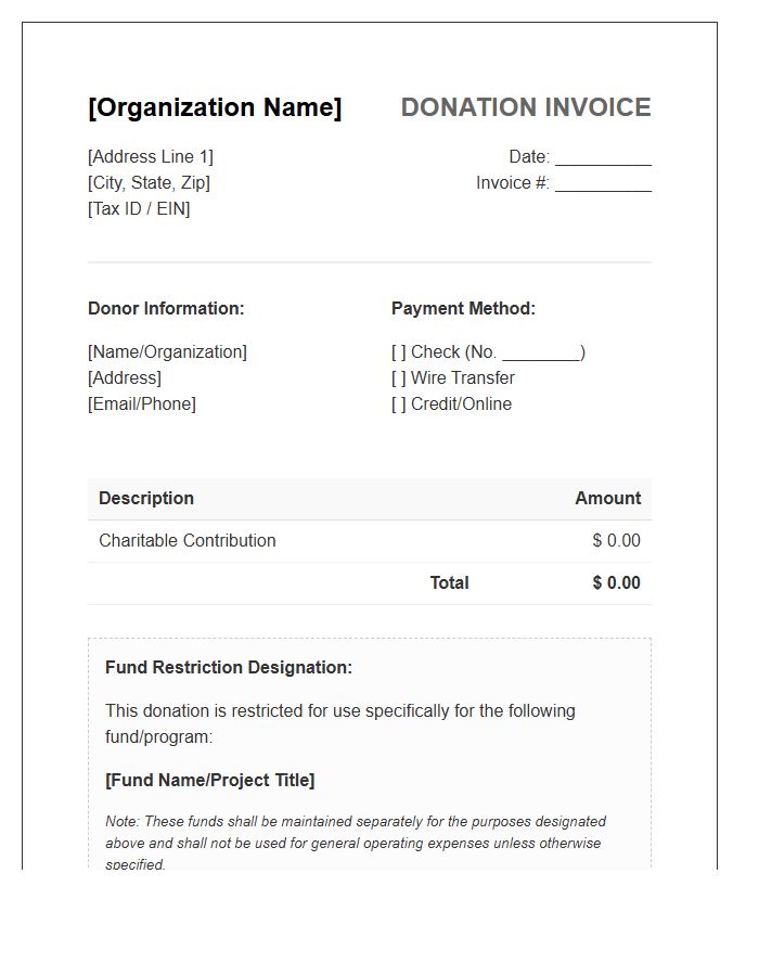 Restricted Fund Donation Invoice Template