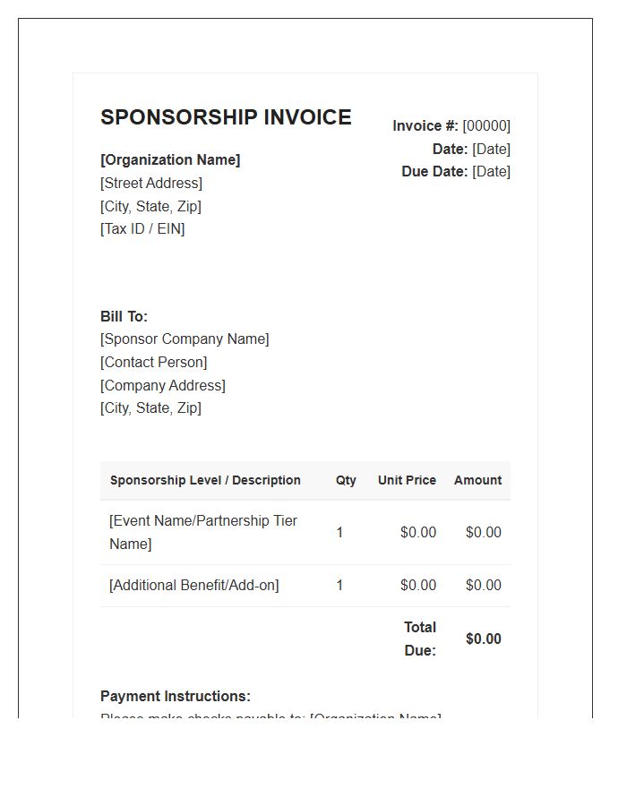 Business Partnership Sponsorship Invoice Template