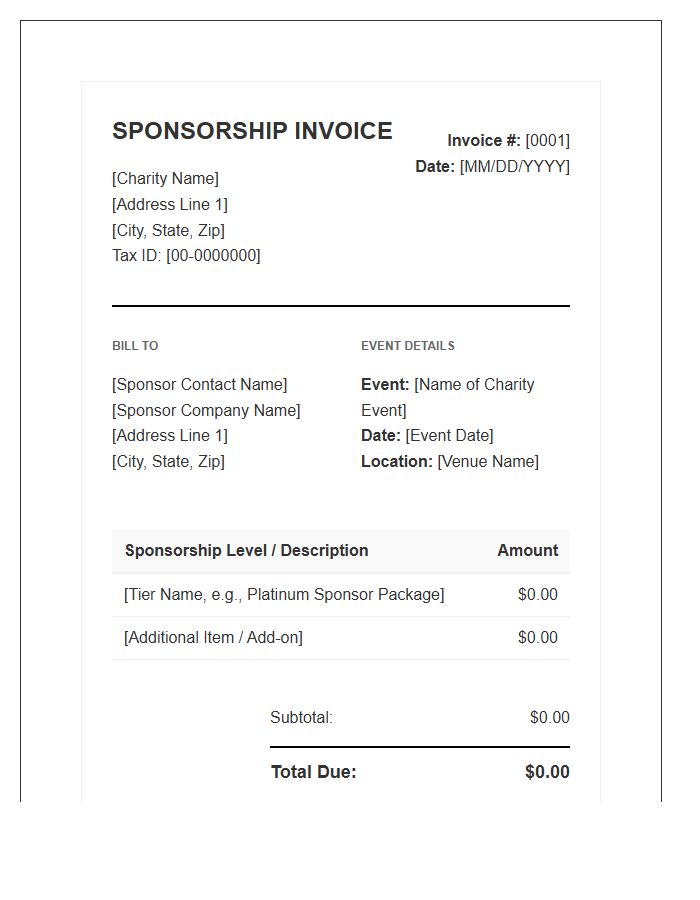 Charity Event Sponsorship Invoice Template