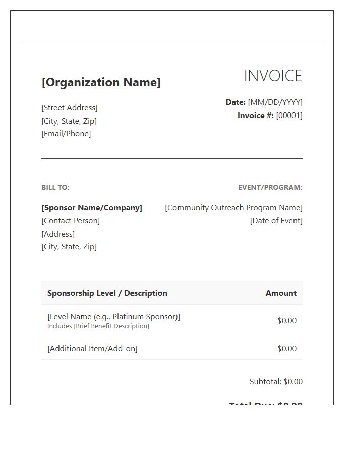 Community Outreach Sponsorship Invoice Template