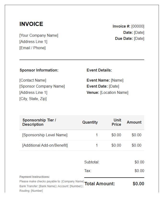 Corporate Event Sponsorship Invoice Template