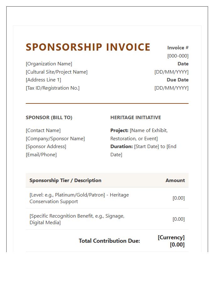 Cultural Heritage Sponsorship Invoice Template