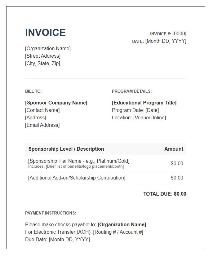 Educational Program Sponsorship Invoice Template