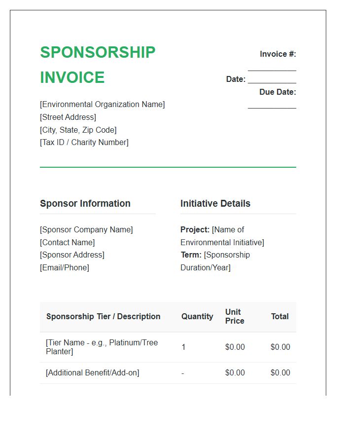 Environmental Initiative Sponsorship Invoice Template