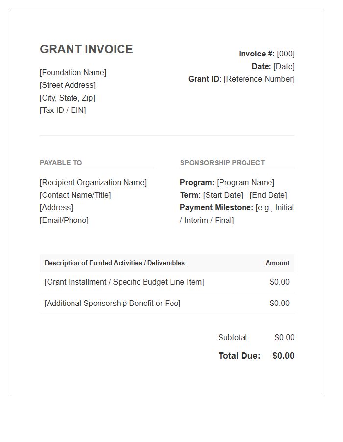 Foundation Grant Sponsorship Invoice Template