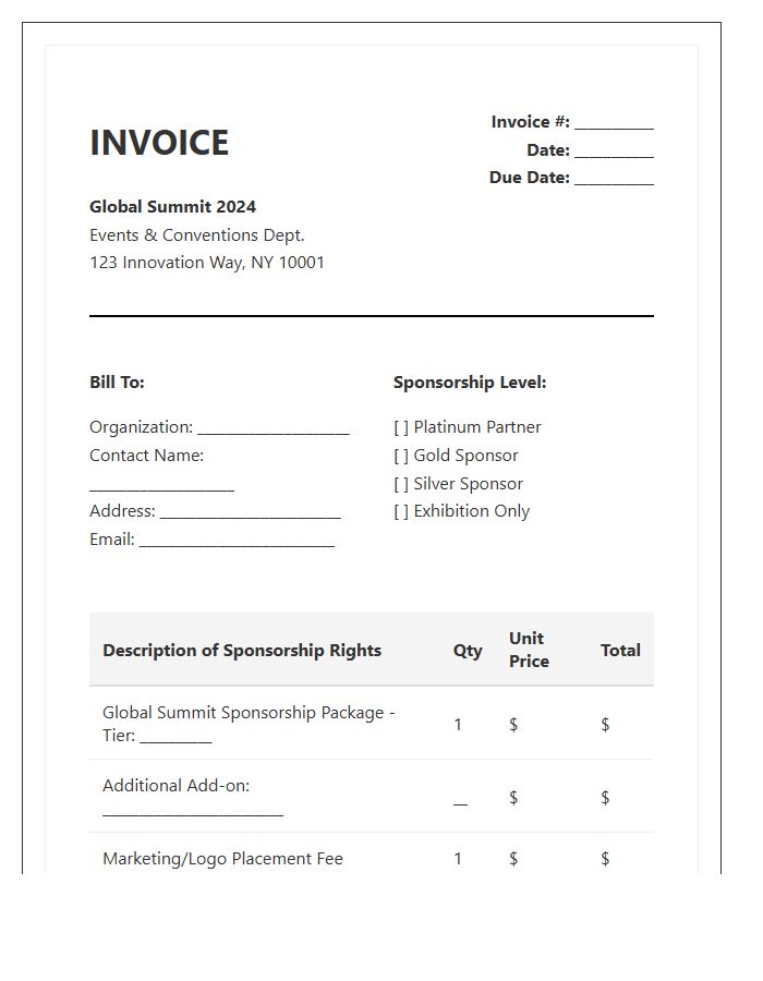 Global Summit Sponsorship Invoice Template